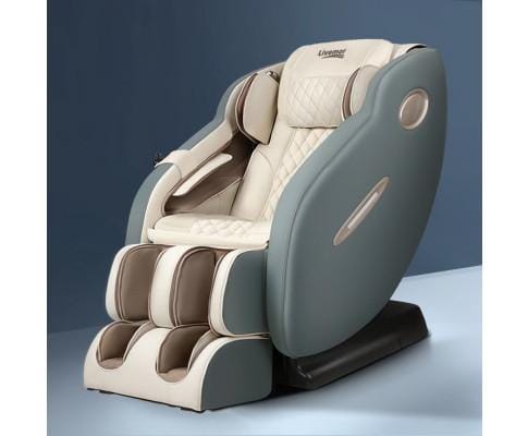 Livemor Massage Chair Electric Massage Chair Recliner SL Track Shiatsu Heat Back Massager - Blue Grey Beige