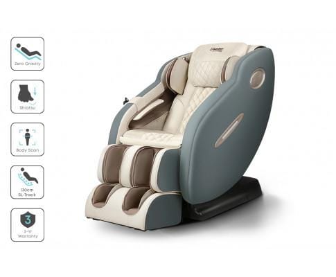Livemor Massage Chair Electric Massage Chair Recliner SL Track Shiatsu Heat Back Massager - Blue Grey Beige