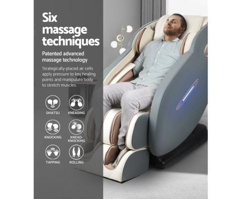 Livemor Massage Chair Electric Massage Chair Recliner SL Track Shiatsu Heat Back Massager - Blue Grey Beige