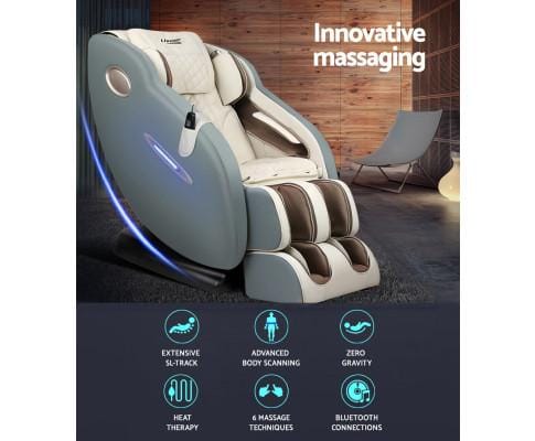 Livemor Massage Chair Electric Massage Chair Recliner SL Track Shiatsu Heat Back Massager - Blue Grey Beige