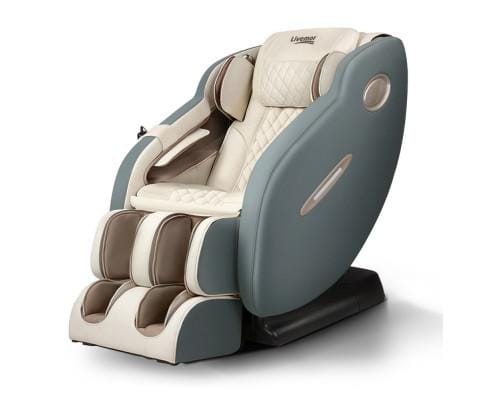 Livemor Massage Chair Electric Massage Chair Recliner SL Track Shiatsu Heat Back Massager - Blue Grey Beige
