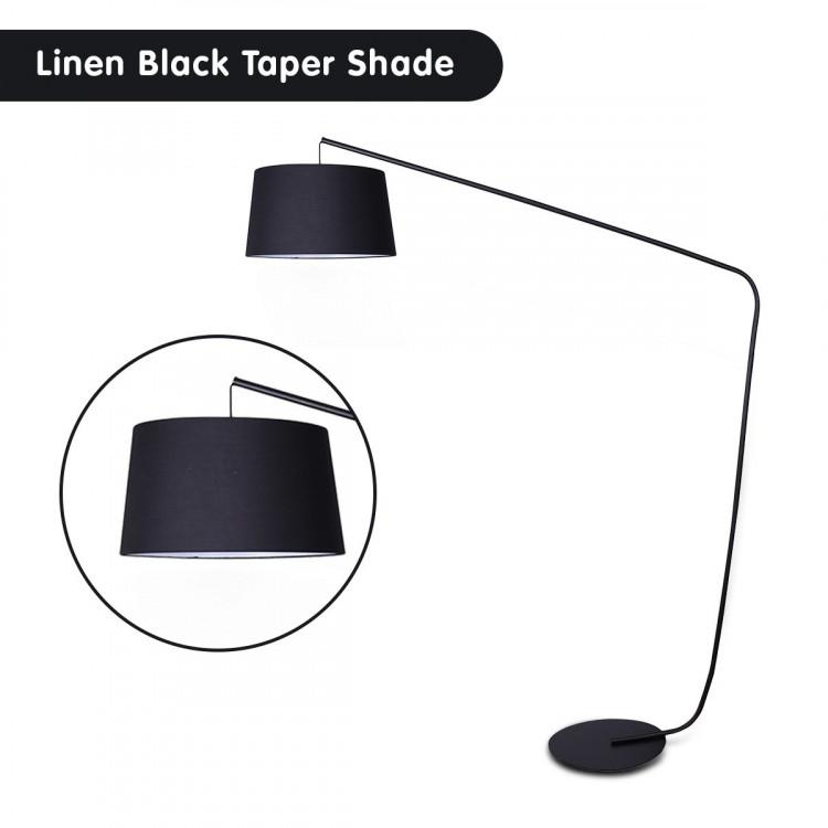 METAL ARC FLOOR LAMP IN BLACK FINISH WIH LINEN TAPER SHADE Big Bedding Australia