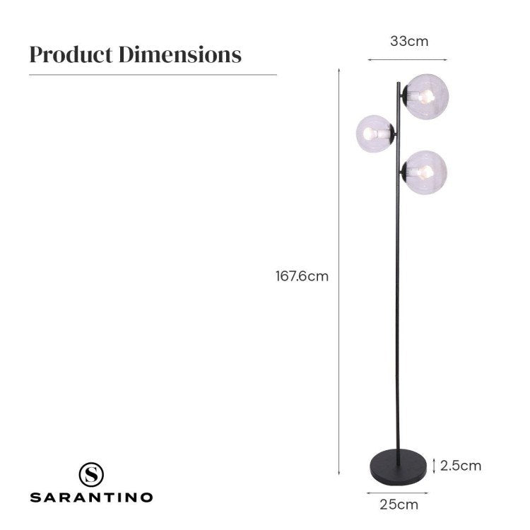 SARANTINO 3-LIGHT BLACK METAL FLOOR LAMP Sarantino