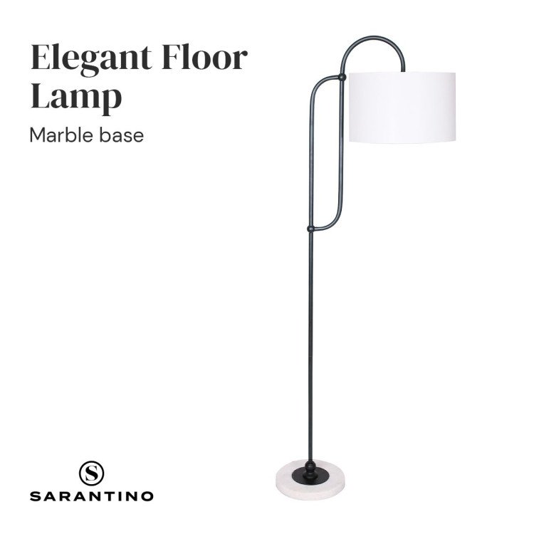 SARANTINO METAL FLOOR LAMP WITH MARBLE BASE & OFF-WHITE SHADE Sarantino