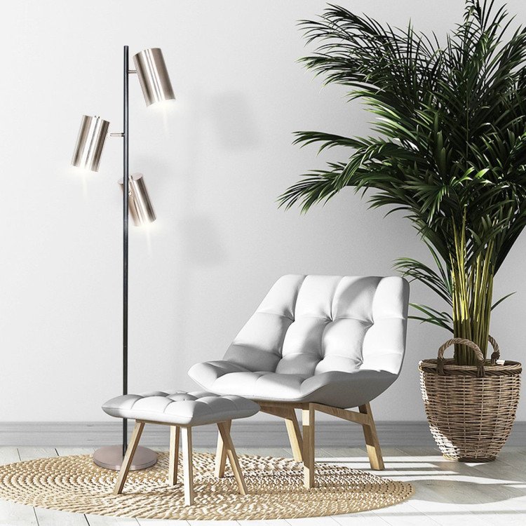 SARANTINO 3-SHADE METAL FLOOR LAMP NICKEL & MATTE BLACK FINISH Sarantino