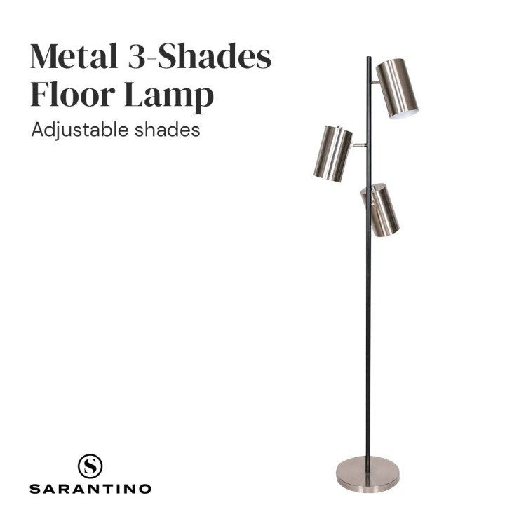 SARANTINO 3-SHADE METAL FLOOR LAMP NICKEL & MATTE BLACK FINISH Sarantino