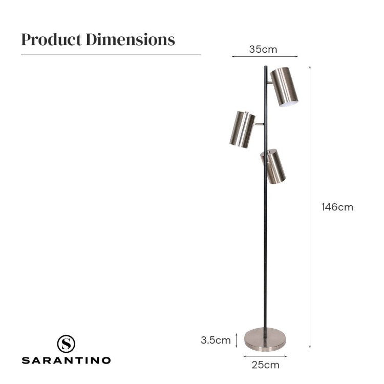 SARANTINO 3-SHADE METAL FLOOR LAMP NICKEL & MATTE BLACK FINISH Sarantino