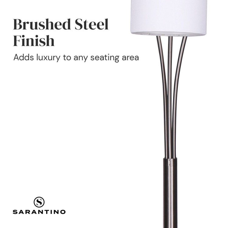 SARANTINO 3-LIGHT METAL ARC FLOOR LAMP - NICKEL & MARBLE FINISH Sarantino