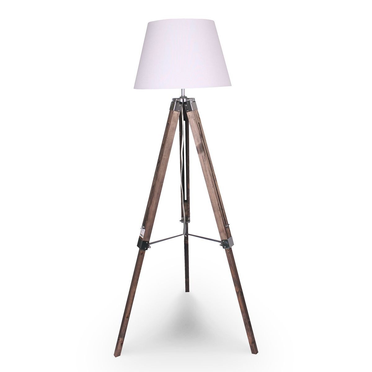 SOLID WOOD TRIPOD FLOOR LAMP ADJUSTABLE HEIGHT WHITE LINEN TAPER SHADE Big Bedding Australia