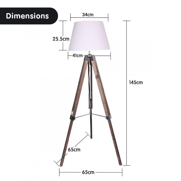SOLID WOOD TRIPOD FLOOR LAMP ADJUSTABLE HEIGHT WHITE LINEN TAPER SHADE Big Bedding Australia