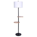 METAL FLOOR LAMP SHADE WITH BLACK POST IN ROUND WOOD SHELVES Big Bedding Australia