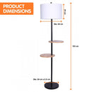 METAL FLOOR LAMP SHADE WITH BLACK POST IN ROUND WOOD SHELVES Big Bedding Australia