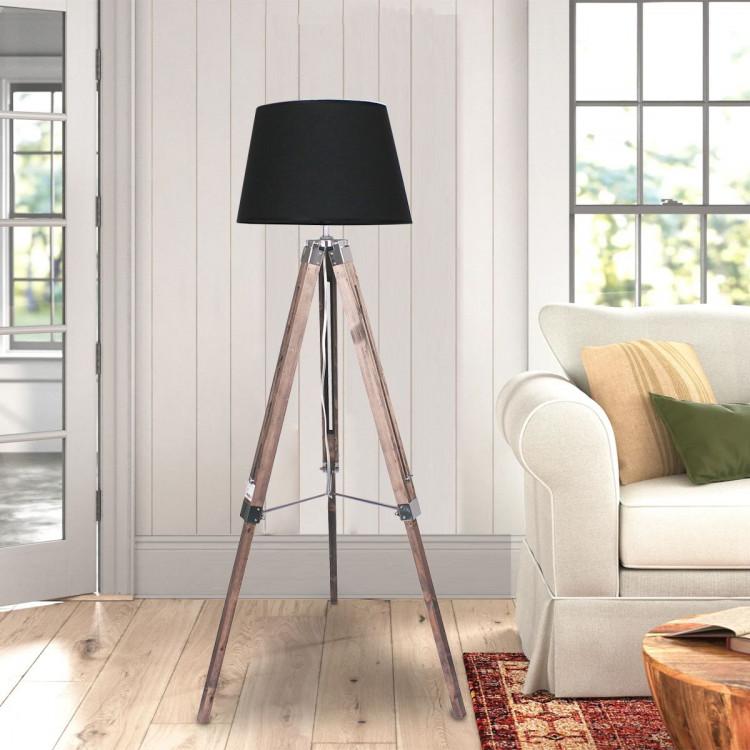 TIMBER TRIPOD FLOOR LAMP SHADE ADJUSTABLE HEIGHT LINEN TAPER FABRIC Big Bedding Australia