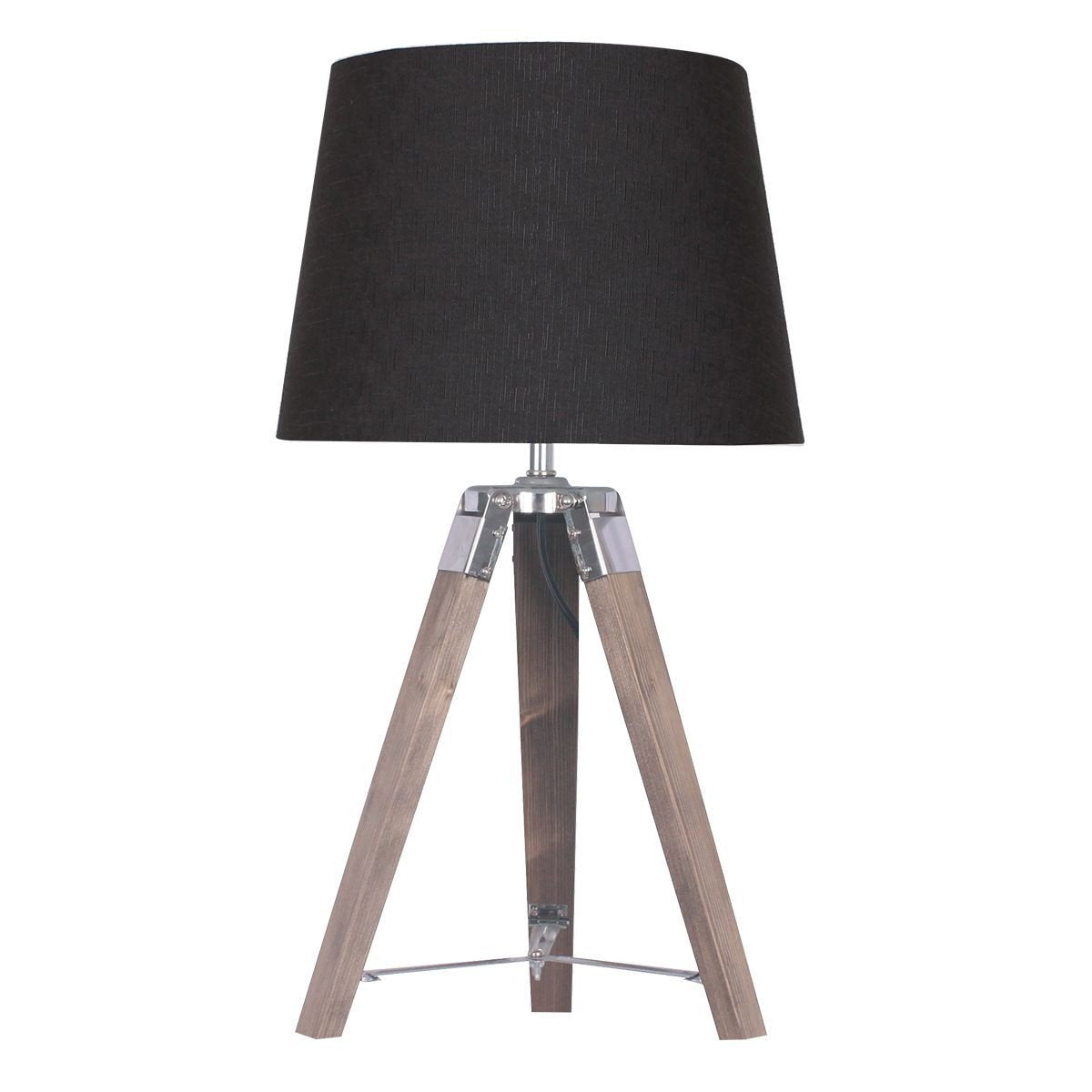 WOODEN TRIPOD TABLE LAMP WITH BLACK LINEN TAPER FABRIC SHADE Palermo