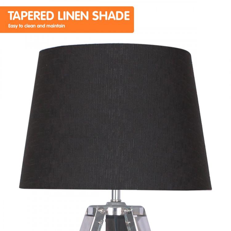 WOODEN TRIPOD TABLE LAMP WITH BLACK LINEN TAPER FABRIC SHADE Palermo