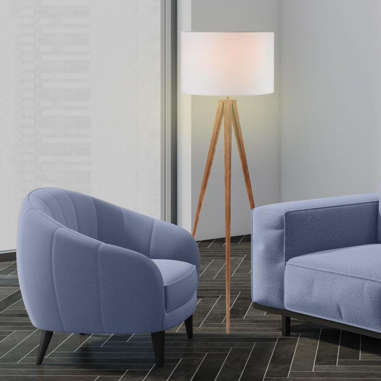 METAL TRIPOD FLOOR SPOT LAMP SHADE DRUM IN WOODEN FINISH Big Bedding Australia