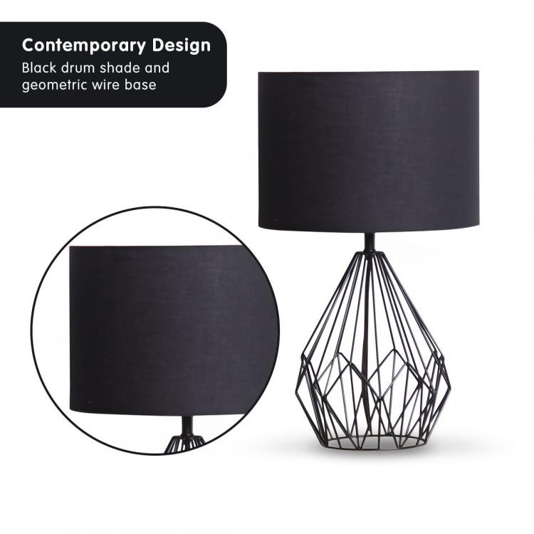 METAL WIRE TABLE LAMP IN BLACK FINISH WITH BLACK DRUM SHADE Palermo