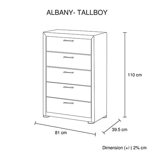 Melbournians Furniture Chest of Drawers Albany Tallboy Black