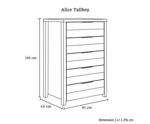 Melbournians Furniture Chest of Drawers Alice Tallboy White Ash