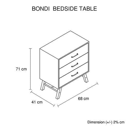Melbournians Furniture Bedside Table Bondi 3 Drawers Bedside Table Ozzy Colour