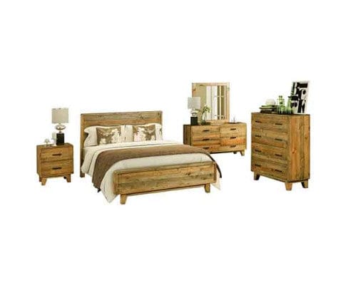 Melbournians Furniture Bedroom Set Four Pieces Bedroom Suite - Solid Wood Antique Design Bedframe, Bedside Table & Tallboy - 3 Sizes