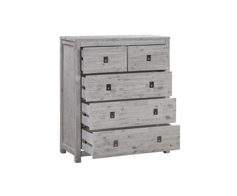 Melbournians Furniture Bedroom Set Four Pieces Bedroom Suite with Solid Acacia Wood Veneered Construction - White Ash Colour Bed, Bedside Table & Tallboy - 2 Sizes
