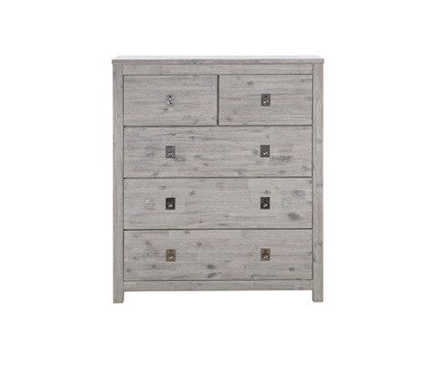 Melbournians Furniture Bedroom Set Four Pieces Bedroom Suite with Solid Acacia Wood Veneered Construction - White Ash Colour Bed, Bedside Table & Tallboy - 2 Sizes