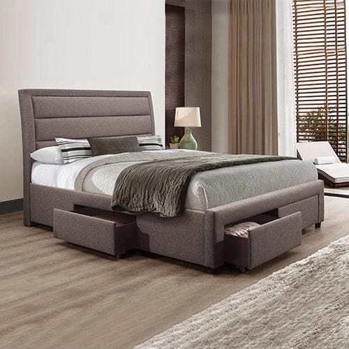 Melbournians Furniture Bedframe Megan Bed Fabric Light Grey With Storage Drawers