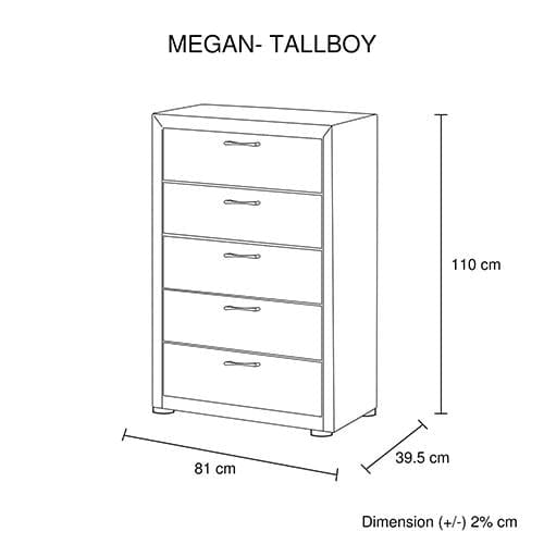 Melbournians Furniture Chest of Drawers Megan Tallboy Grey