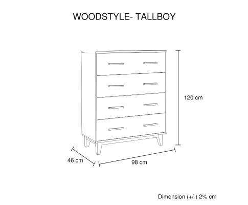 Melbournians Furniture Chest of Drawers Woodstyle 4 Drawer Tallboy