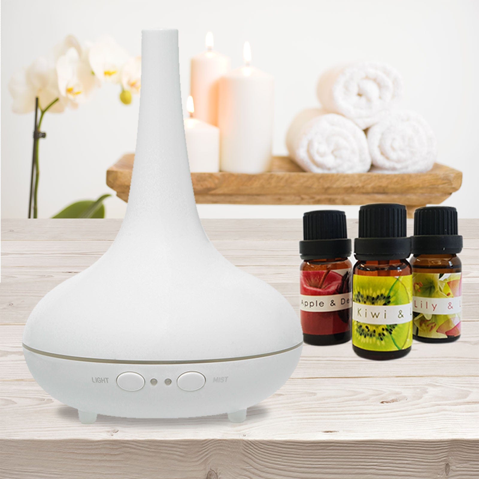 Milano Decor Diffuser Essential Oil Diffuser Ultrasonic Humidifier Aromatherapy LED Light 200ML 3 Oils 15 x 15 x 20cm White