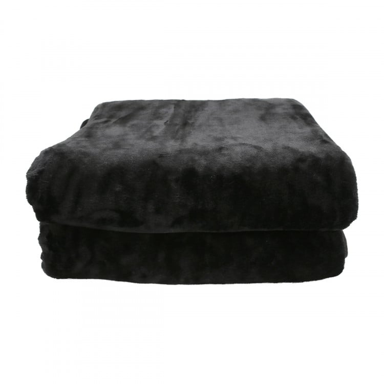 LAURA HILL 600GSM LARGE DOUBLE-SIDED QUEEN FAUX MINK BLANKET - BLACK Laura Hill