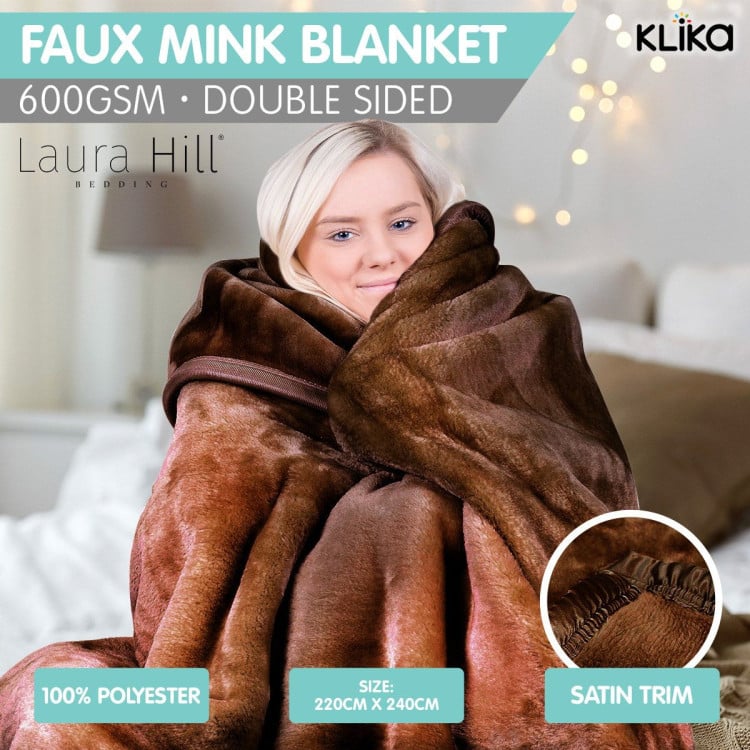 LAURA HILL 600GSM LARGE DOUBLE-SIDED FAUX MINK BLANKET - CHOCOLATE Laura Hill