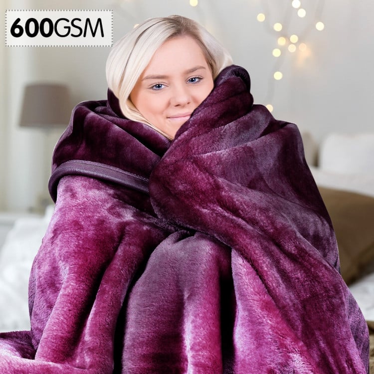 LAURA HILL 600GSM LARGE DOUBLE-SIDED FAUX MINK BLANKET - PURPLE Laura Hill