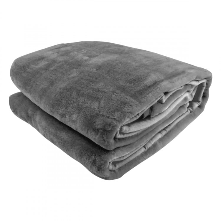 LAURA HILL 600GSM DOUBLE-SIDED QUEEN SIZE FAUX MINK BLANKET - PEWTER SILVER Laura Hill