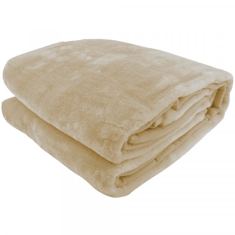 LAURA HILL 600GSM LARGE DOUBLE-SIDED QUEEN FAUX MINK BLANKET - BEIGE Laura Hill
