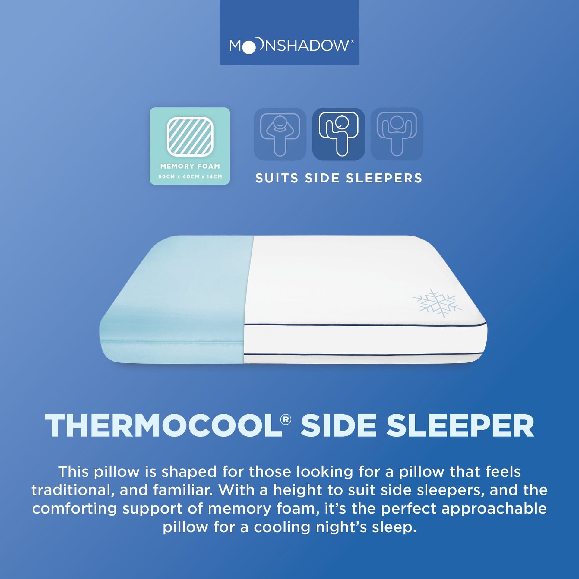 Moonshadow Pillows/Cushions Moonshadow Side Sleeper Thermocool Pillow