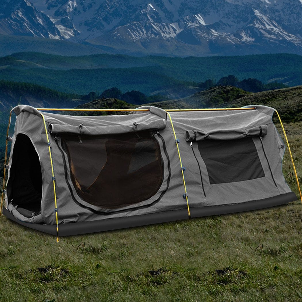 Mountview Outdoor Sleeping Double King Swag Camping Swags Canvas Dome Tent Hiking Mattress Grey