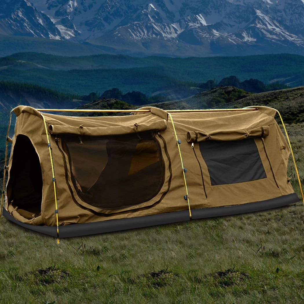 Mountview Outdoor Sleeping Double King Swag Camping Swags Canvas Dome Tent Hiking Mattress Khaki