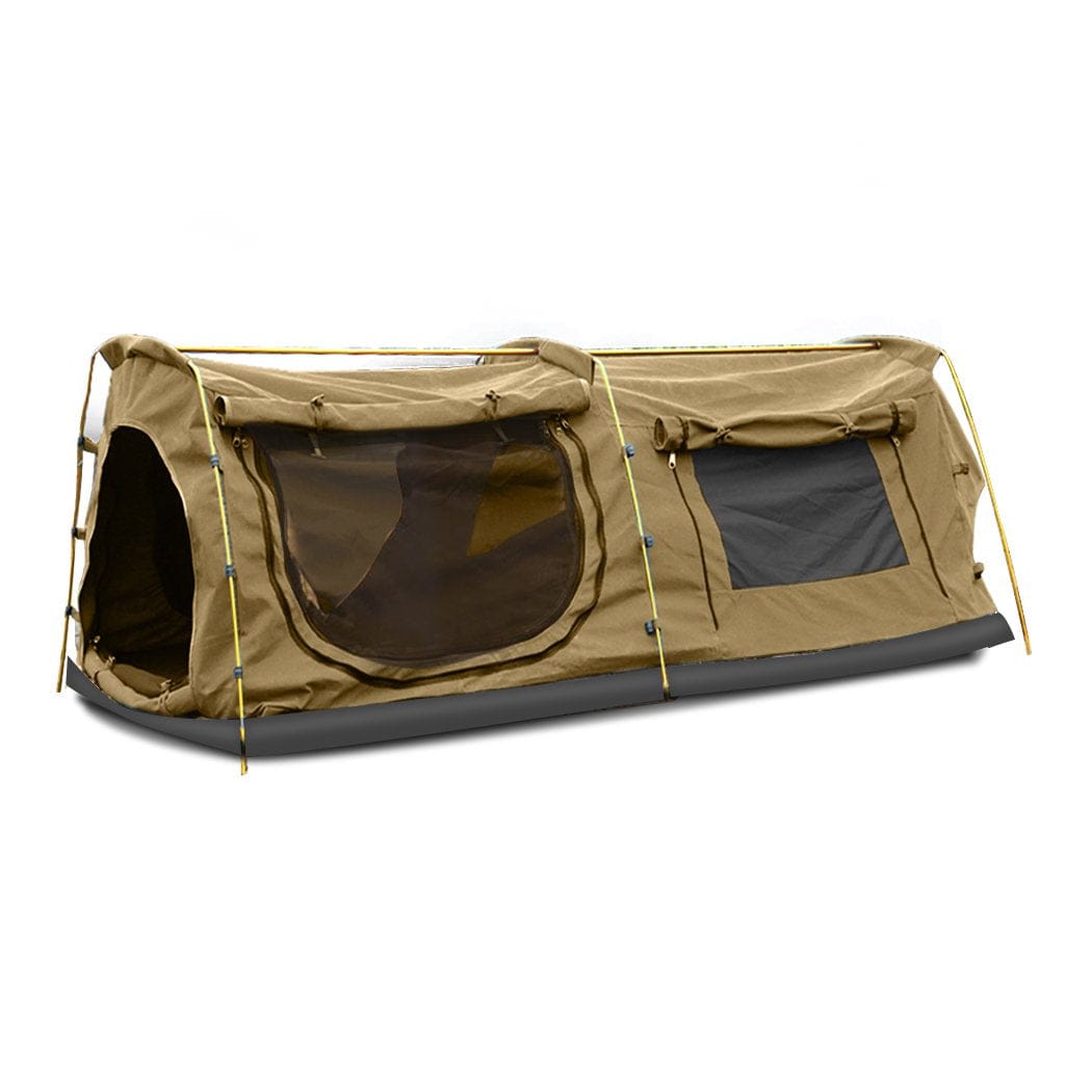 Mountview Outdoor Sleeping Double King Swag Camping Swags Canvas Dome Tent Hiking Mattress Khaki