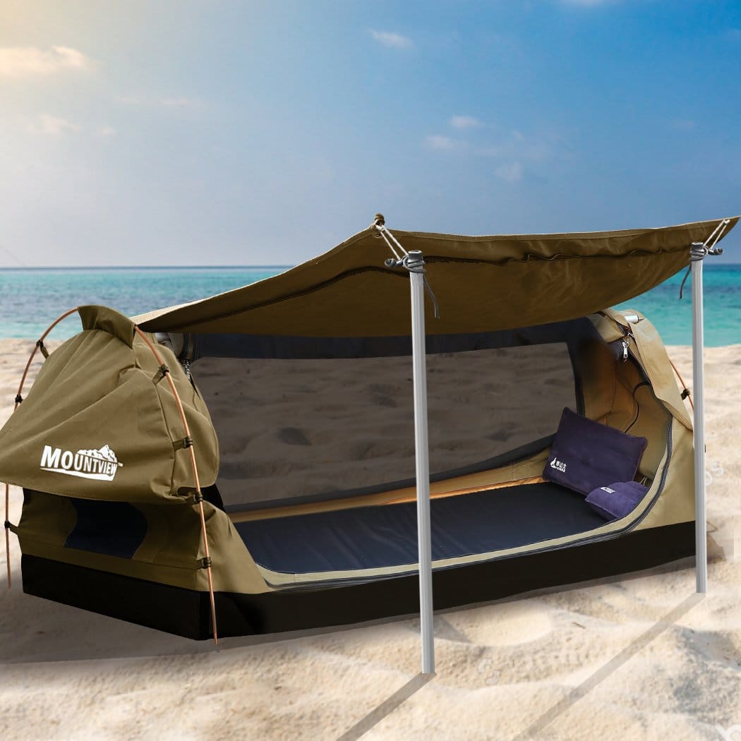 Mountview Outdoor Sleeping Double Swag Camping Swags Canvas Dome Tent Free Standing Khaki