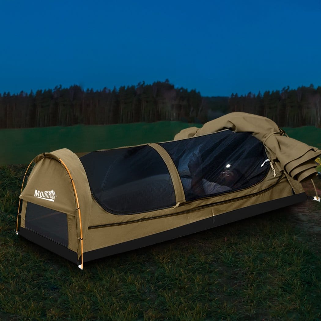 Mountview Outdoor Sleeping Double Swag Camping Swags Canvas Dome Tent Hiking Mattress Khaki