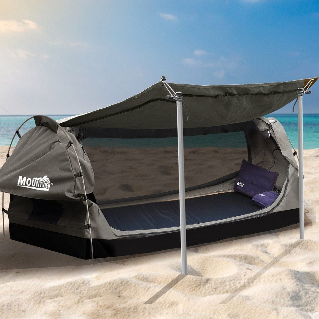 Mountview Outdoor Sleeping King Single Swag Camping Swags Canvas Dome Tent Free Standing Grey