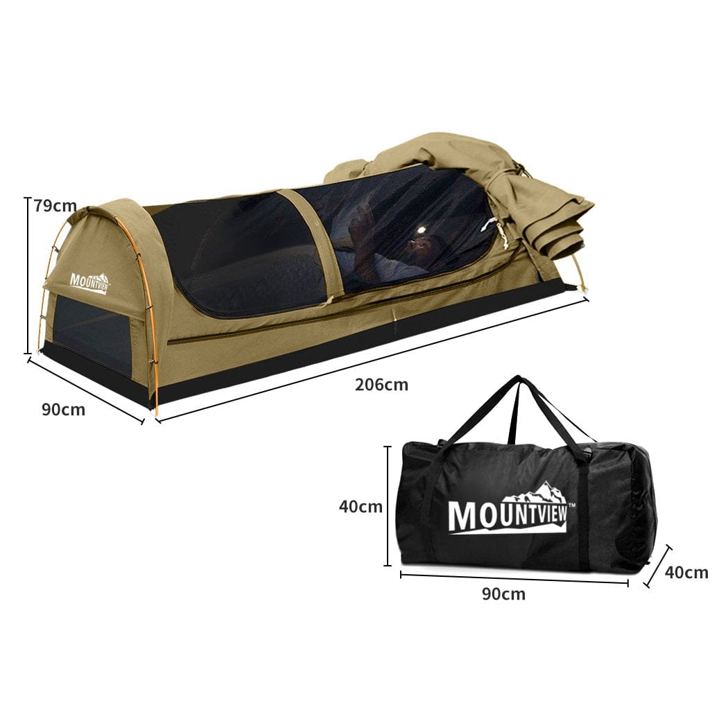 Mountview Outdoor Sleeping King Single Swag Camping Swags Canvas Dome Tent Hiking Mattress Khaki