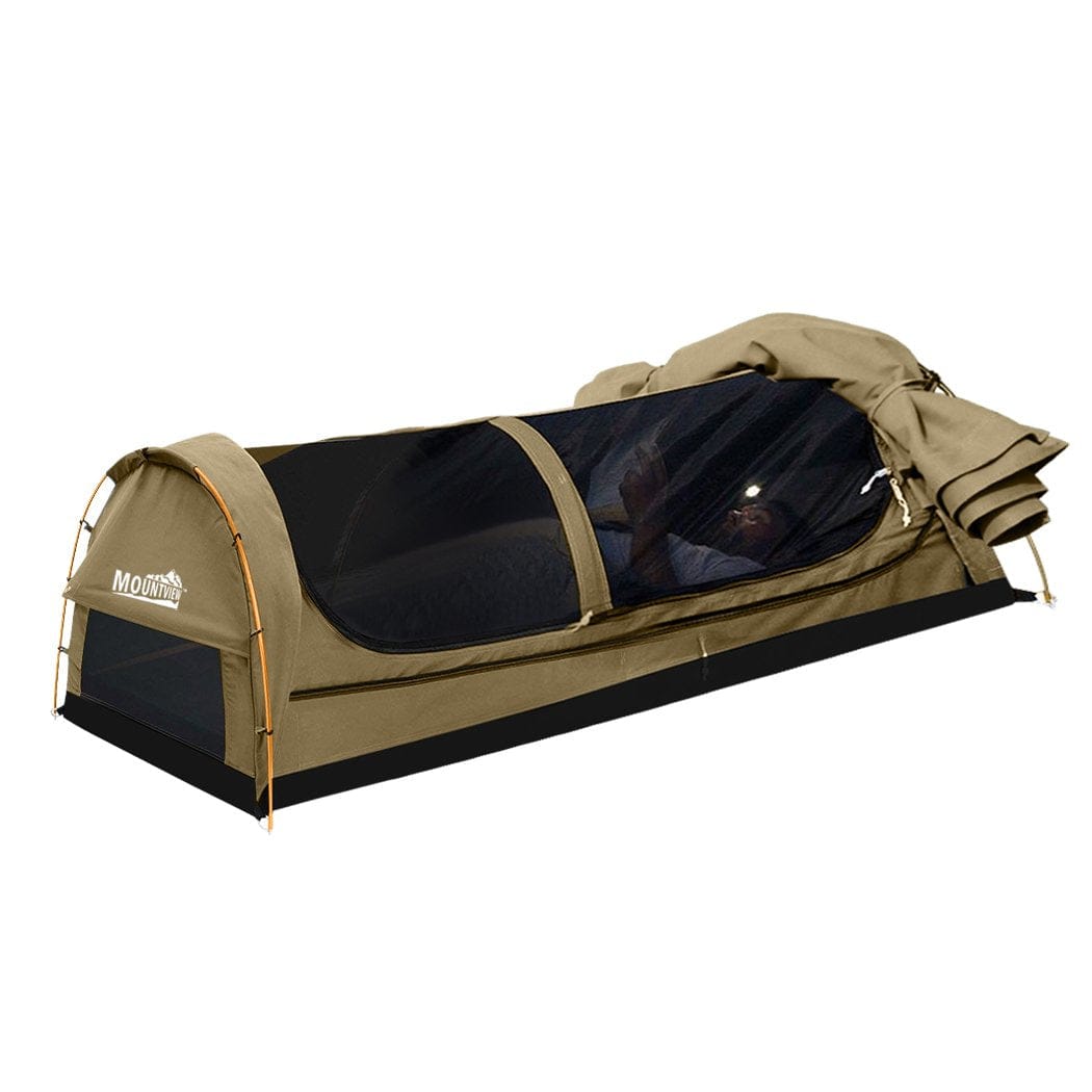 Mountview Outdoor Sleeping King Single Swag Camping Swags Canvas Dome Tent Hiking Mattress Khaki