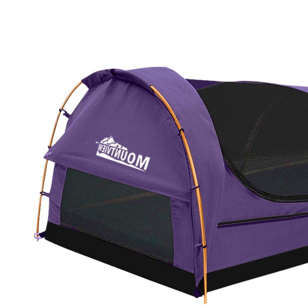 Mountview Outdoor Sleeping King Single Swag Camping Swags Canvas Dome Tent Hiking Mattress Purple