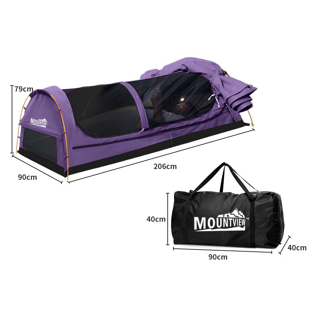 Mountview Outdoor Sleeping King Single Swag Camping Swags Canvas Dome Tent Hiking Mattress Purple