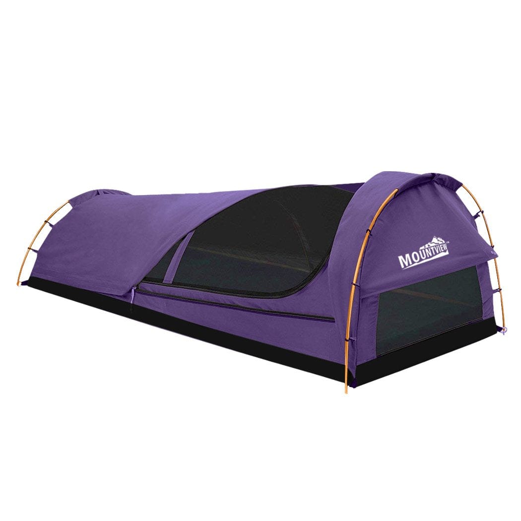 Mountview Outdoor Sleeping King Single Swag Camping Swags Canvas Dome Tent Hiking Mattress Purple