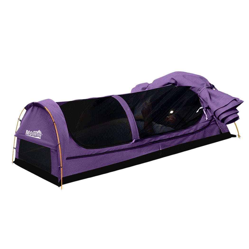 Mountview Outdoor Sleeping King Single Swag Camping Swags Canvas Dome Tent Hiking Mattress Purple
