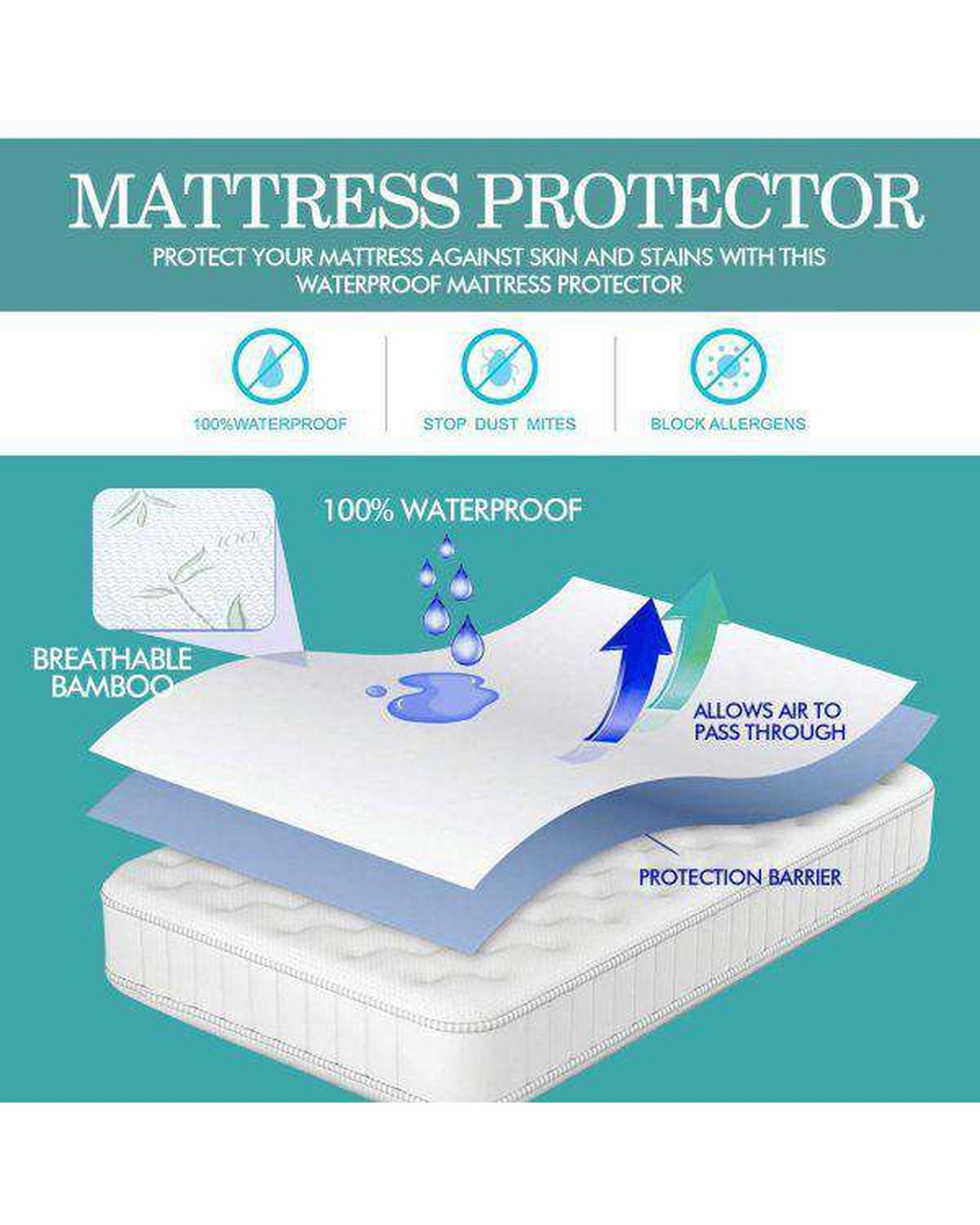 FULLY FITTED WATERPROOF BREATHABLE BAMBOO MATTRESS PROTECTOR - Single Dreamz